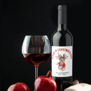 Étiquette Pour Bouteilles De Vin Joli Noël Rudolph Reindeer Nom Aquarelle