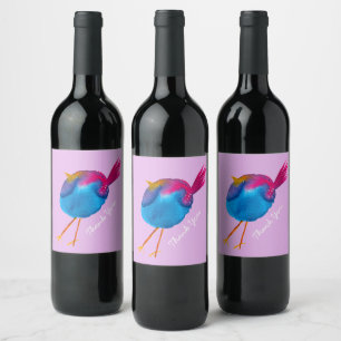 Étiquette Pour Bouteilles De Vin Joli oiseau rose et bleu