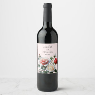 Étiquette Pour Bouteilles De Vin Joli rose blanc rose rose rose mariage floral