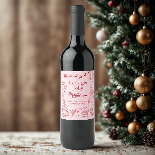 Étiquette Pour Bouteilles De Vin Joli rose noël doodé texte personnalisé (Créateur téléchargé)