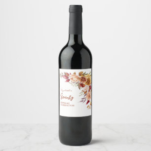 Étiquette Pour Bouteilles De Vin Joli Terracotta Automne Floral Verdure Anniversair