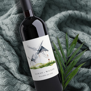 Étiquette Pour Bouteilles De Vin Joli thème de mariage à la ferme avec moulin à ven