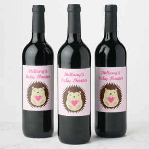 Étiquette Pour Bouteilles De Vin Jolie Bébé Fille Hérisson Rose Baby Shower