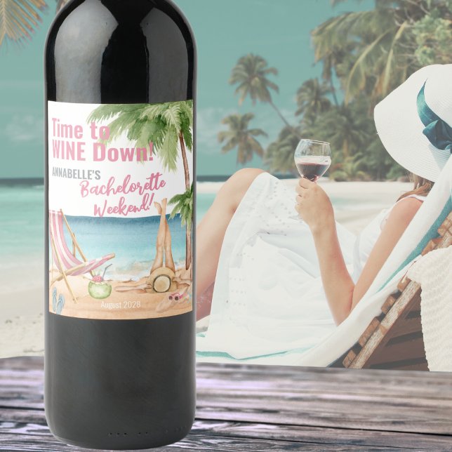 Étiquette Pour Bouteilles De Vin Jolie Fête de Bachelorette à la Plage (Cute Beach Bachelorette Party Wine Label)