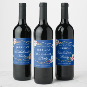 Étiquette Pour Bouteilles De Vin Jolie fête de Bachelorette Bohème Bleue à Plumes