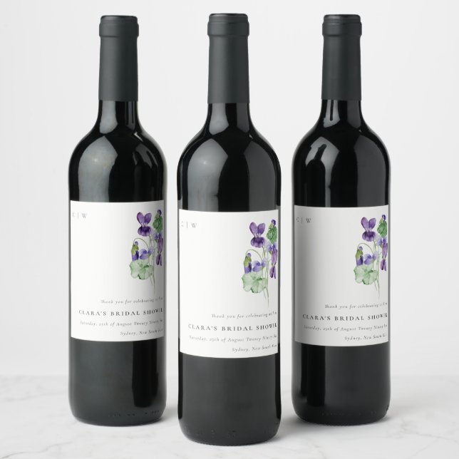 Étiquette Pour Bouteilles De Vin Jolie lettre initiale violette Fleurs Bouquet Mari (Bouteilles)