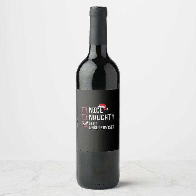 Étiquette Pour Bouteilles De Vin Jolie liste de Noël méchante laissée sans surveill (Devant)