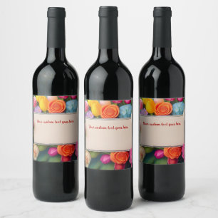 Étiquette Pour Bouteilles De Vin Jolies Fleurs Encadrées Roses Tulipes Hydrangea Pe