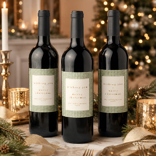 Étiquette Pour Bouteilles De Vin Jolis Vœux de Noël Personnalisés à Carreaux Verts