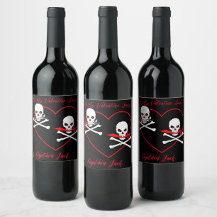 Étiquette Pour Bouteilles De Vin Jolly roger Pirate Valentine