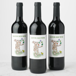 Étiquette Pour Bouteilles De Vin Jonglage de lapin de Pâques
