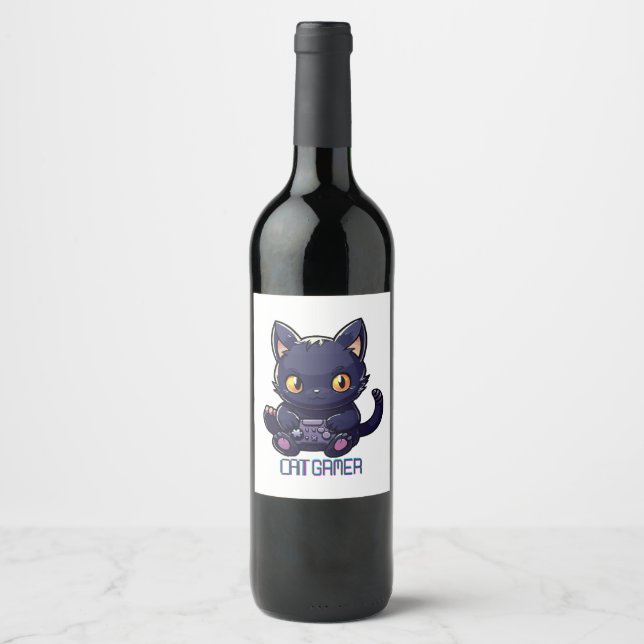 Étiquette Pour Bouteilles De Vin Joueur Chat (Devant)