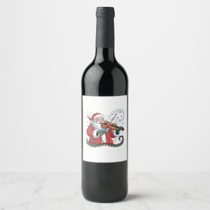 Étiquette Pour Bouteilles De Vin Joueur de violon Santa violoniste Musique de Noël