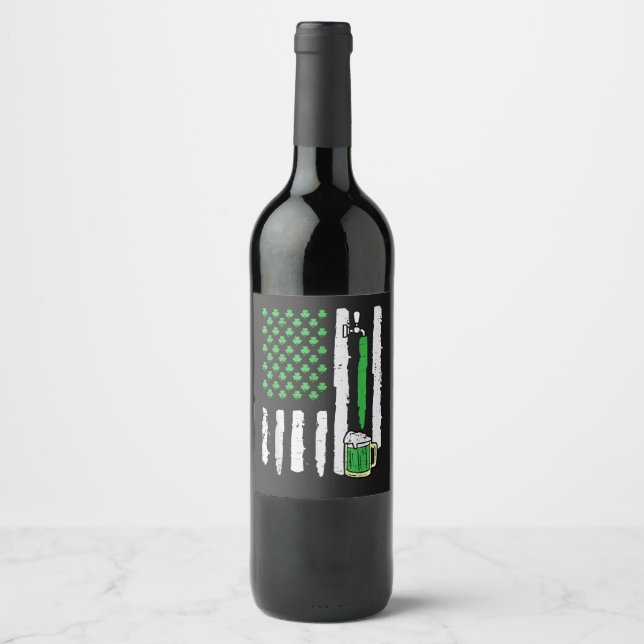 Étiquette Pour Bouteilles De Vin Jour de la Saint-Patrick Drapeau américain Saint (Devant)