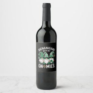 Étiquette Pour Bouteilles De Vin Jour de la Saint-Patrick Shamrock Chanceux Gnomes