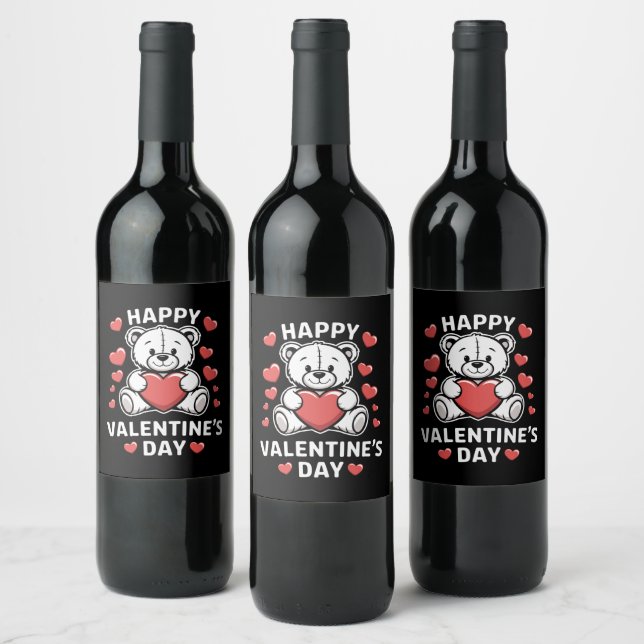 Étiquette Pour Bouteilles De Vin Jour de l'ours Heureuse Sainte-Valentin (Bouteilles)