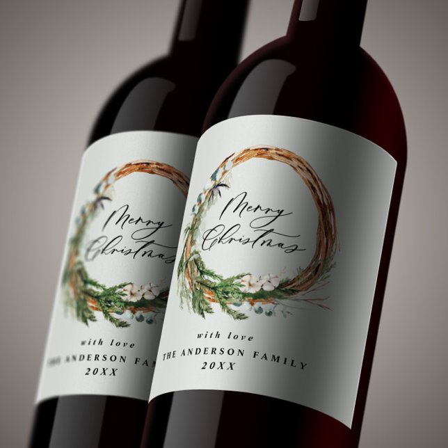 Étiquette Pour Bouteilles De Vin Jour férié de la couronne de feuillage minimal mod (Créateur téléchargé)