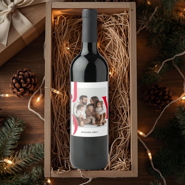 Étiquette Pour Bouteilles De Vin JOY Noël | Cadeau photo de vacances personnalisé (Créateur téléchargé)