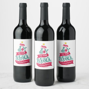 Étiquette Pour Bouteilles De Vin Joy to the World Christmas Citation Typographie