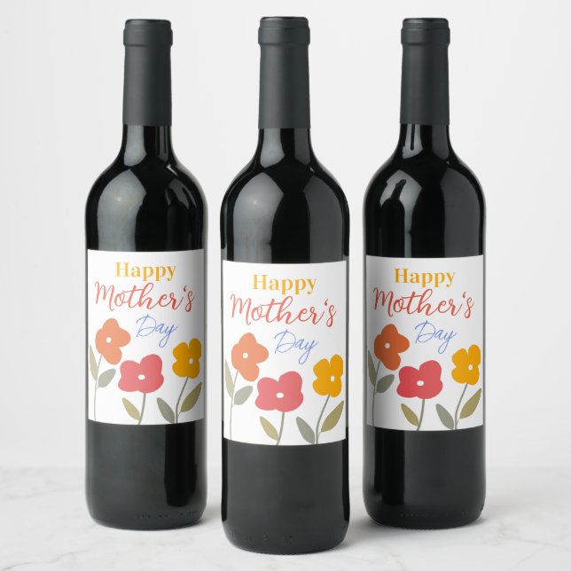 Étiquette Pour Bouteilles De Vin Joyeuse Fête des mères florales (Bouteilles)