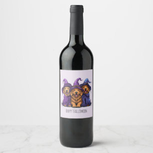 Étiquette Pour Bouteilles De Vin Joyeuse Halloween Golden Retriever Chiens sorcière
