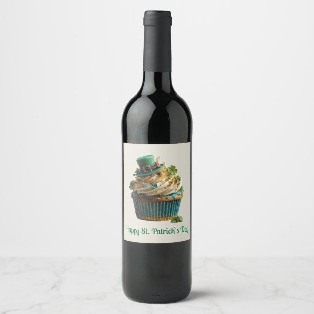 Étiquette Pour Bouteilles De Vin Joyeuse Saint-Patrick Gâteau Cupcake Chanceux (Devant)