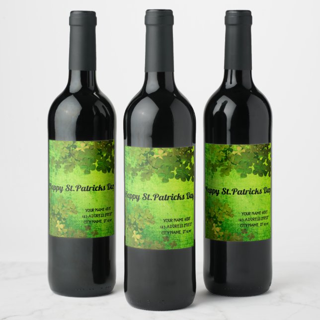 Étiquette Pour Bouteilles De Vin Joyeuse Saint-Patrick, trèfles irlandais (Bouteilles)