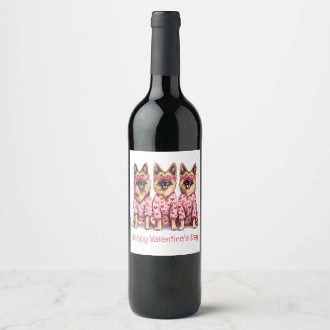 Étiquette Pour Bouteilles De Vin Joyeuse Saint-Valentin Chiens Berger Allemand (Devant)