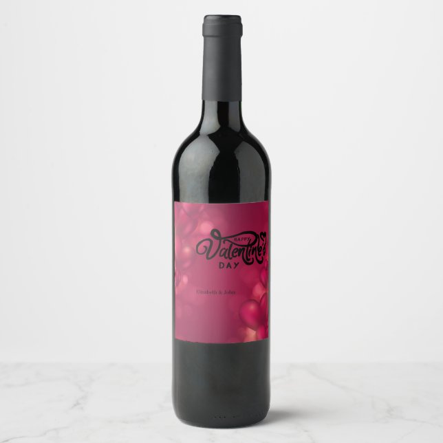 Étiquette Pour Bouteilles De Vin Joyeuse Saint-Valentin coeurs rouges (Devant)