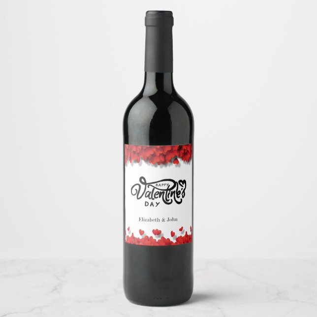 Étiquette Pour Bouteilles De Vin Joyeuse Saint-Valentin coeurs rouges (Devant)