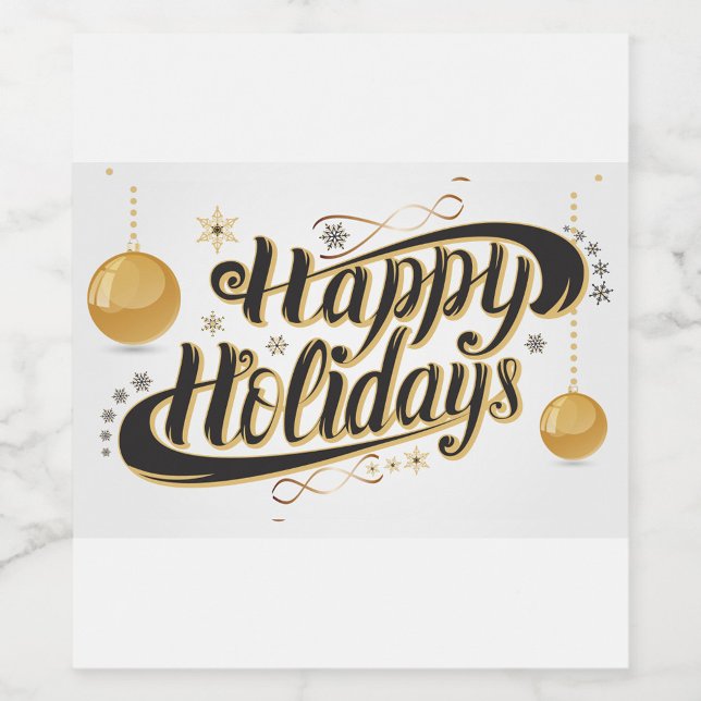 Étiquette Pour Bouteilles De Vin Joyeuses fêtes (Happy Holidays on white background wine labels.)