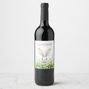 Étiquette Pour Bouteilles De Vin Joyeuses fleurs de lapin blanc de Pâques personnal