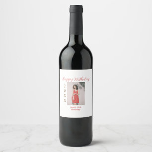 Étiquette Pour Bouteilles De Vin Joyeux 15e anniversaire photo nom année sim rouge
