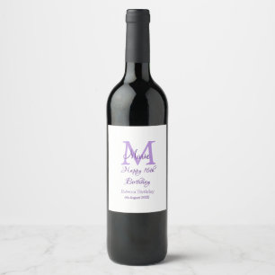 Étiquette Pour Bouteilles De Vin Joyeux 16e anniversaire violet ajouter nom monogra