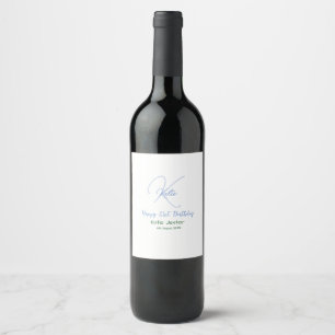 Étiquette Pour Bouteilles De Vin Joyeux 21e anniversaire bleu ajouter un monogramme