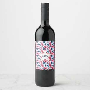 Étiquette Pour Bouteilles De Vin Joyeux 250e Anniversaire, Amérique ! Floral Rouge