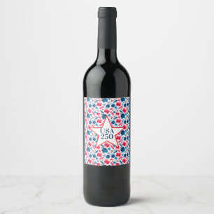 Étiquette Pour Bouteilles De Vin Joyeux 250e Anniversaire, Amérique ! Floral Rouge