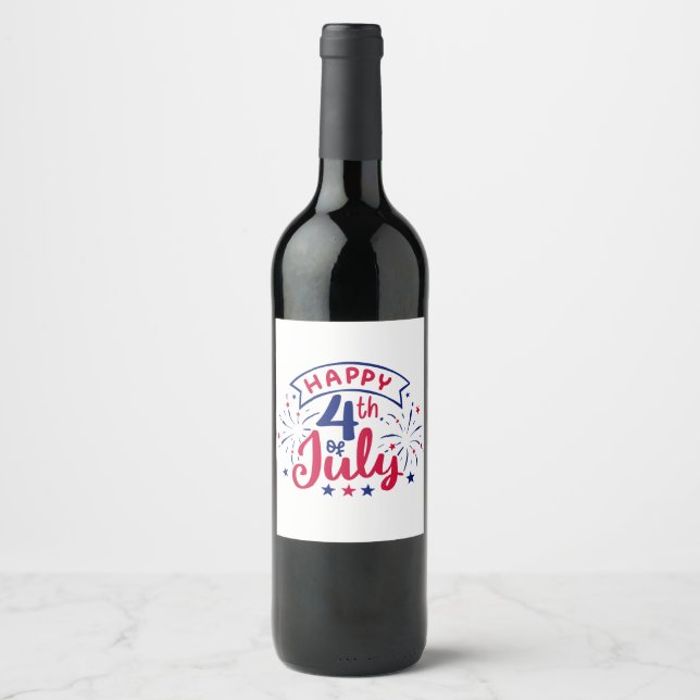 Étiquette Pour Bouteilles De Vin Joyeux 4 juillet.  (Devant)