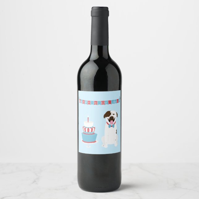 Étiquette Pour Bouteilles De Vin Joyeux 4 Juillet Chien Rouge Blanc Bleu (Devant)