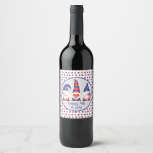 Étiquette Pour Bouteilles De Vin Joyeux 4 juillet Gnomes Rouge Blanc Bleu