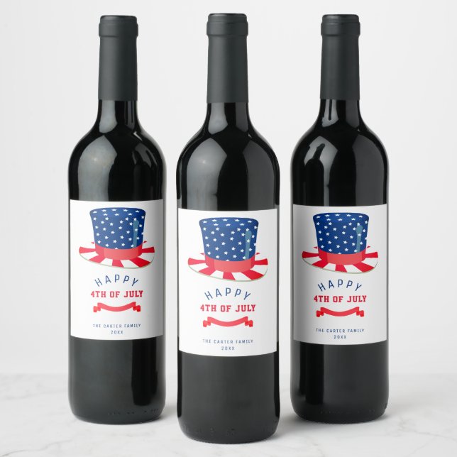 Étiquette Pour Bouteilles De Vin Joyeux 4 juillet Parti patriotique rouge blanc (Bouteilles)