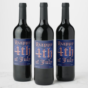 Étiquette Pour Bouteilles De Vin Joyeux 4 juillet Stars et Stripes Typographie Gagn