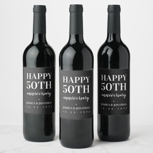 Étiquette Pour Bouteilles De Vin Joyeux 50e anniversaire de Mariage Simple et Class (Bouteilles)