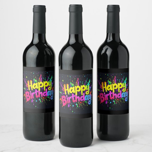 Étiquette Pour Bouteilles De Vin Joyeux Anniversaire  (Happy Birthday Colorful wine labels!)