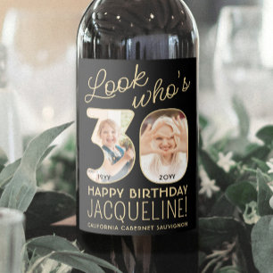 Étiquette Pour Bouteilles De Vin Joyeux Anniversaire 30 Ans Noir & Or 2 Photo Fête