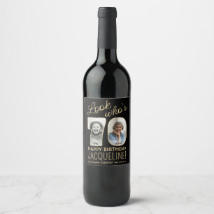 Étiquette Pour Bouteilles De Vin Joyeux Anniversaire 70 Ans Fête avec 2 Photos Noir