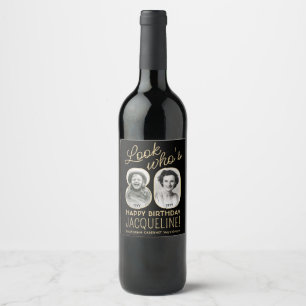 Étiquette Pour Bouteilles De Vin Joyeux Anniversaire 80 Ans Fête avec 2 Photos Noir