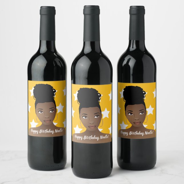 Étiquette Pour Bouteilles De Vin Joyeux anniversaire ! Beauté naturelle, Étoiles bl (Bouteilles)