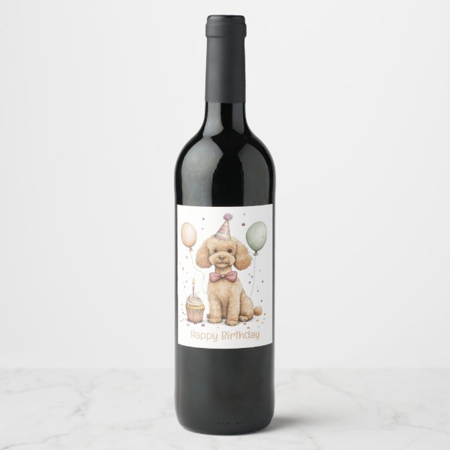 Étiquette Pour Bouteilles De Vin Joyeux Anniversaire Chien Caniche Standard (Devant)