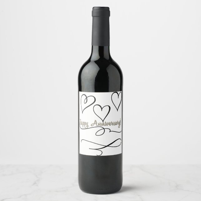 Étiquette Pour Bouteilles De Vin Joyeux Anniversaire Cœurs  (Devant)